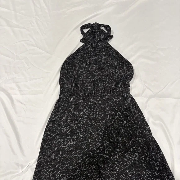 Express Black And White Speckle Halter Wide-Leg Jumpsuit - Picture 8 of 10